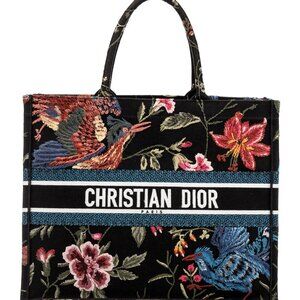 Christian Dior Large Bird Book Black Embroidered Tote Rare